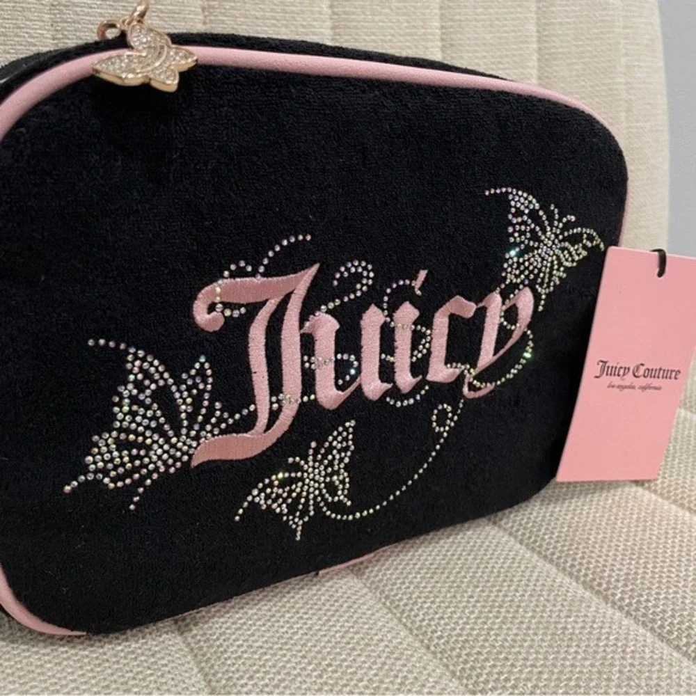 NEW Juicy Couture Black‎ Terry Butterfly Rhinestone Camera Bag Crossbody Pink